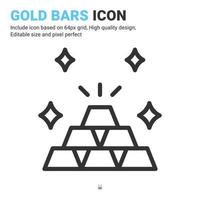 Gold bars icon vector with outline style isolated on white background. Vector illustration jewellery sign symbol icon concept for digital business, finance, industry, company, apps and project