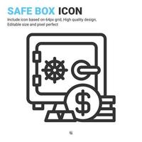 vector de icono de caja fuerte con estilo de contorno aislado sobre fondo blanco. ilustración vectorial concepto de icono de símbolo de signo de caja de seguridad para negocios digitales, finanzas, industria, empresa, aplicaciones y proyectos