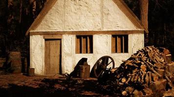 vecchia casa di legno nella foresta d'autunno video