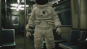 astronaute à l'intérieur de l'ancienne voiture de métro non modernisée aux états-unis video