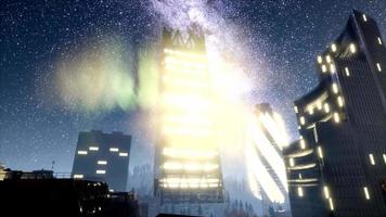 city skyscrapes at night with Milky Way stars video