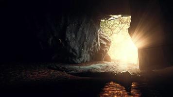 a luz do sol filtra em uma caverna de pedra molhada video