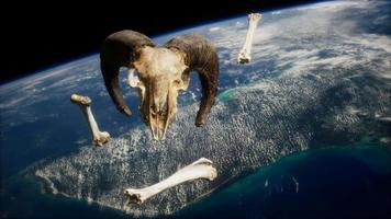 rams skull with bones at Earth orbit video