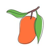 Hand drawn vector illustration of a mango in single line style. Cute illustration of a fruit on a white background.