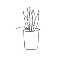 Hand drawn vector illustration of s cute houseplant in pot. Cute illustration of a plant on a white background in single line style.