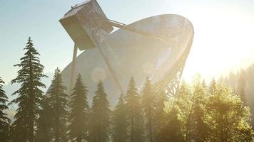 el radiotelescopio del observatorio en el bosque al atardecer