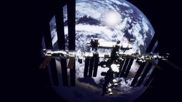 8k international space station on orbit of the Earth. Elements furnished by NASA video