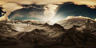 vr 360 rayos de sol en la cima de las montañas video