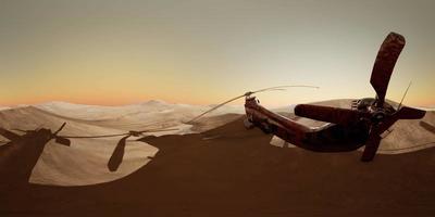 vr360 viejo helicóptero militar oxidado en el desierto al atardecer video