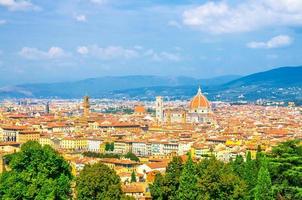 Top aerial panoramic view of Florence city with Duomo Cattedrale di Santa Maria del Fiore photo