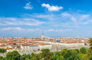 Aerial top panoramic view of Turin city center skyline with Piazza Vittorio Veneto square photo