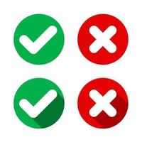 Cross check mark icons, flat round buttons set. Vector EPS10