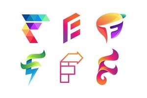 ilustración de un conjunto de iconos de logotipos de colores diferentes para el alfabeto f vector