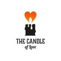 Candle shines with heart flames, logo or vector illustrations, symbols of kind hope, peace, tender hearts, love and charity emblems.