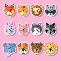 Collection of cute clock animal character. All elements are isolated. Colorful hand drawn vector illustration.