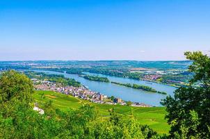 Aerial panoramic view of river Rhine Gorge or Upper Middle Rhine Valley winemaking region photo