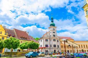 The Town Hall Mestska Radnice baroque style and colorful traditional typical buildings photo