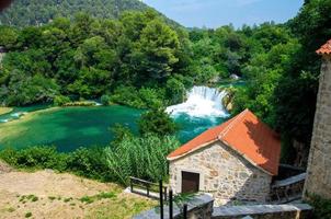 Waterfalls and stone mill, Krka National Park, Dalmatia, Croatia photo