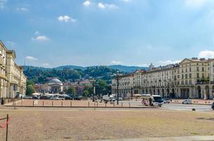 Turin, Italy, September 10, 2018 Piazza Vittorio Veneto is main square of Torino city, street lamp photo