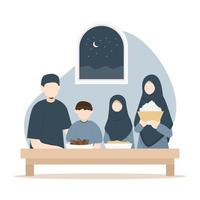 Muslim family iftar in Ramadan vector