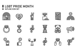 conjunto de iconos de contorno del mes del orgullo lgbt. vector