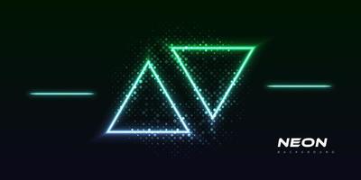 Futuristic Modern Sci-Fi Background with Glowing Neon Triangle in Green and Blue. Neon Background with Halftone Style Isolated on Dark Background vector