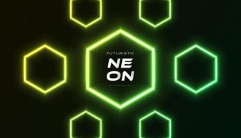 Modern Futuristic Sci-Fi Background with Glowing Hexagon Neon Shapes in Green and Yellow with Halftone Style Isolated on Dark Background vector