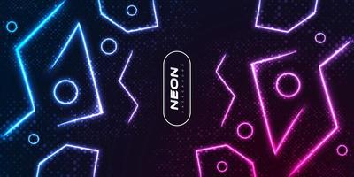 Modern and Futuristic Background with Abstract Shapes in Glowing Neon Effect and Halftone Style on Dark Background. Colorful Neon Background vector