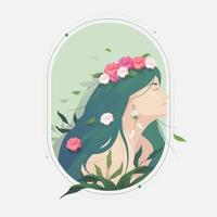 retrato de mujer con flores de rosa y hojas en el marco del arte de la naturaleza. Fondo del 8 de marzo. feliz dia internacional de la mujer. ilustración vectorial vector