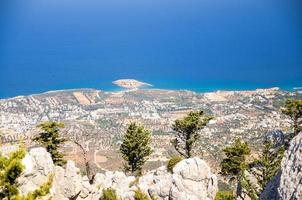 Kyrenia Girne mountains and town from medieval castle, Northern Cyprus photo