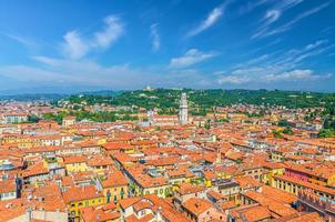 Aerial view of Verona city historical centre Citta Antica with red tiled roof buildings photo