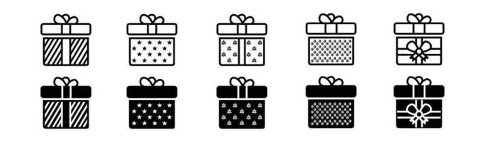 conjunto de iconos de caja de regalo aislado sobre fondo blanco. ilustración de vector de colección de regalos de navidad. caja de regalo presenta siluetas