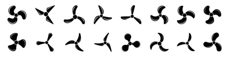 iconos de hélice de avión, símbolos ilustración vectorial giratoria del ventilador. conjunto de iconos de hélice vector