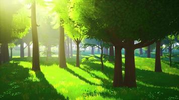 paisagem de floresta verde dos desenhos animados com árvores e flores video