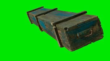 wooden box for weapons on green chromakey background video