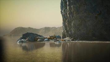 seascape with white rocky cliffs in sea bay video