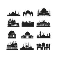 mosque silhouette icon set islamic moment vector illustrator