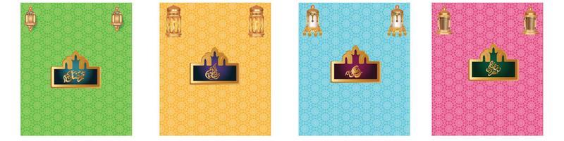 Ramadan Kareem concept banner with islamic geometric patterns and  star frame. Paper cut 3d , traditional lanterns, moon and stars on light background. Vector illustration.