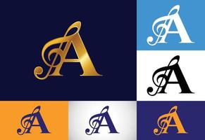 Initial A monogram alphabet with a musical note. Symphony or melody signs. Musical sign symbol. vector