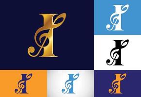 Initial I monogram alphabet with a musical note. Symphony or melody signs. Musical sign symbol. vector