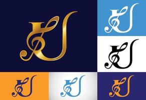 Initial U monogram alphabet with a musical note. Symphony or melody signs. Musical sign symbol. vector