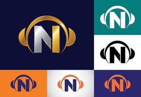 Initial N monogram alphabet with a headphone. Headphone Logo. Music sign symbol. Font emblem. vector