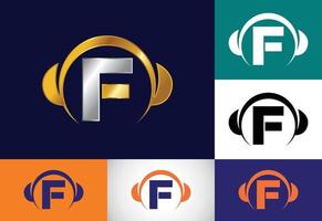 Initial F monogram alphabet with a headphone. Headphone Logo. Music sign symbol. Font emblem. vector