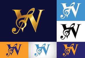 Initial W monogram alphabet with a musical note. Symphony or melody signs. Musical sign symbol. vector