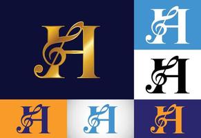 Initial H monogram alphabet with a musical note. Symphony or melody signs. Musical sign symbol. vector