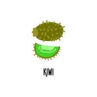 imagen divertida de un kiwi y una rebanada al estilo plano. clipart aislado sobre un fondo blanco vector