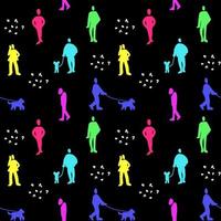 Seamless pattern with silhouettes of men walking with a dog, talking on the phone, going to work vector