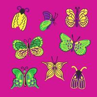 Collection of butterflies and moths of different species with different wing shapes vector