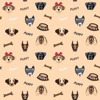 Seamless pattern with funny puppies of different breeds vector