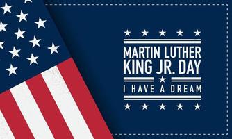 feliz martin luther king jr. día. inscripción de felicitación en el fondo con la bandera americana. felicitaciones para la familia, parientes, amigos y colegas. vector